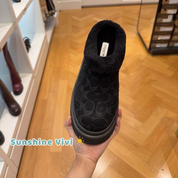 NWT COACH Cecelia Signature Shearling Clog Women's CCO36 Black US 8 - Picture 2 of 5